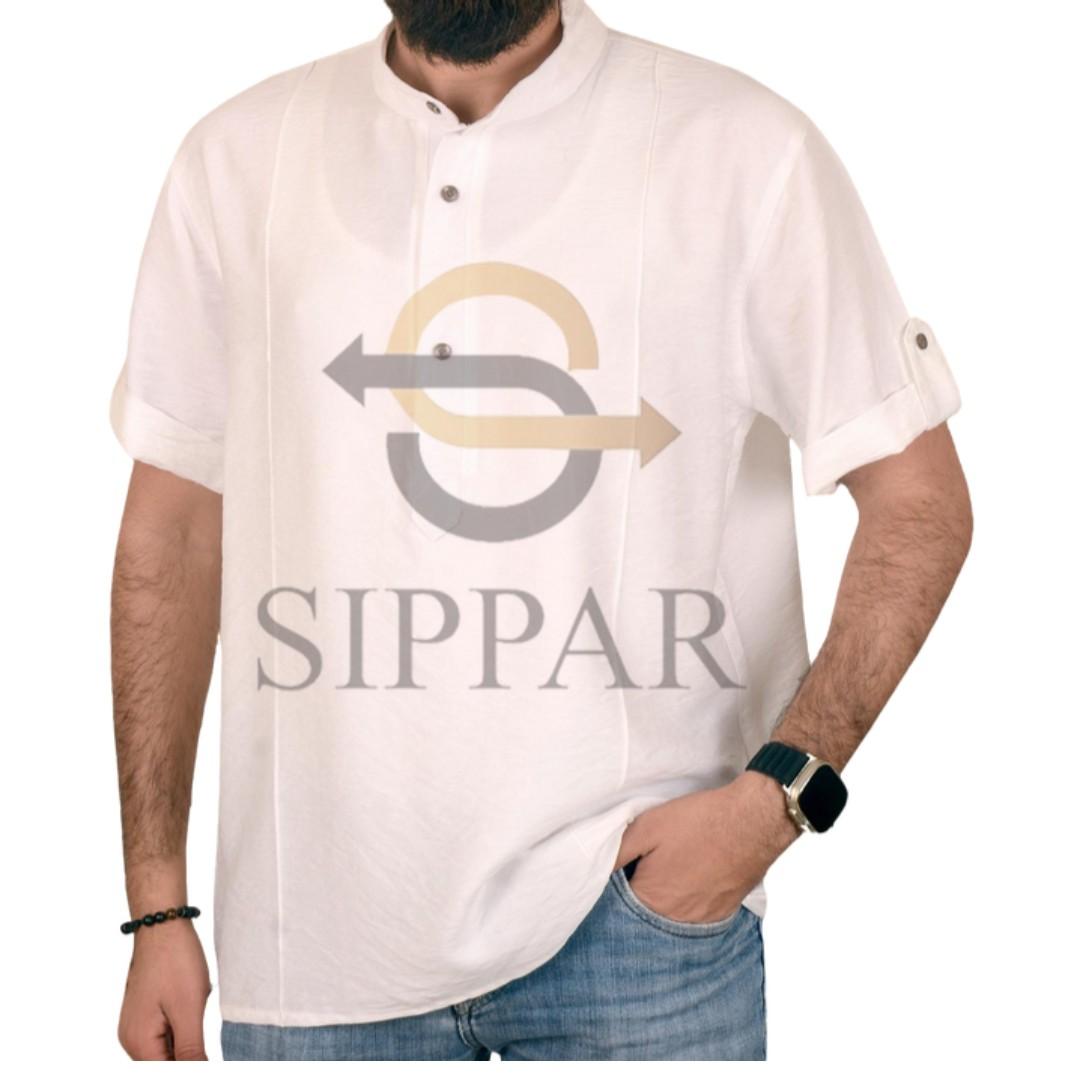قميص تيشيرت رجالي كتان ابيض